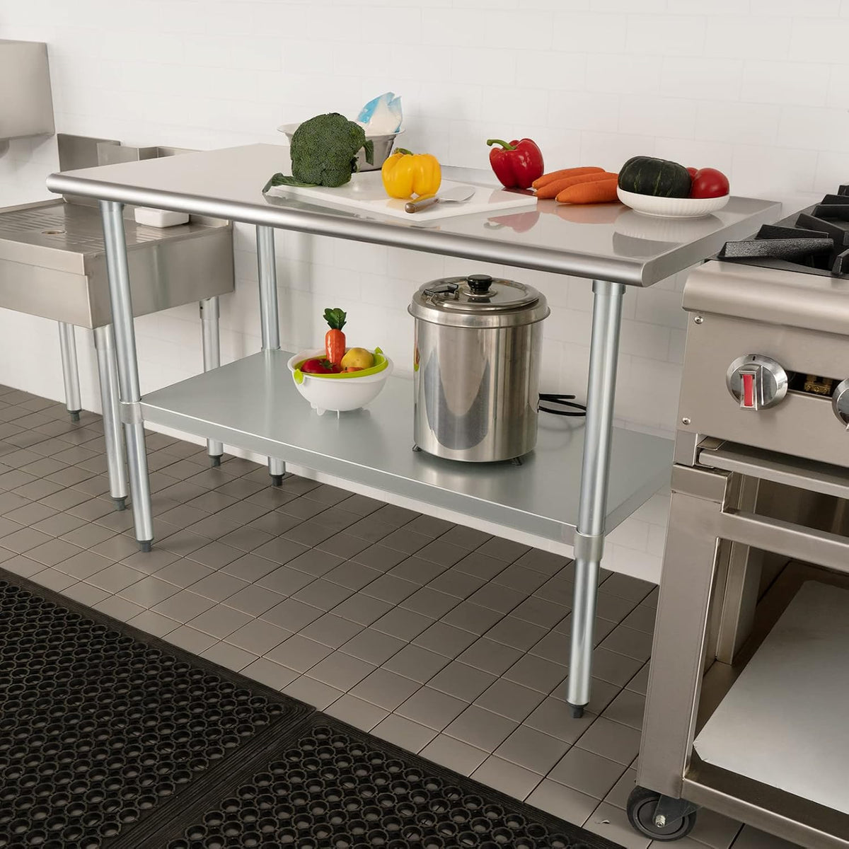 HARDURA Stainless Steel Table with Undershelf and Galvanized Legs NSF Heavy Duty Commercial Prep Work Table for