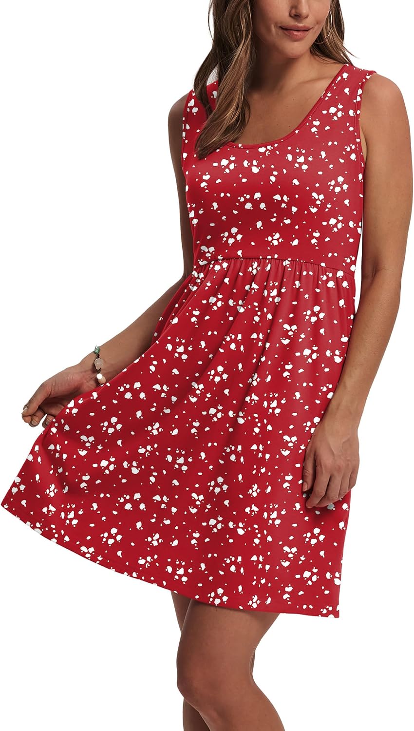 Women's Summer Dress 2026 A-Line Sleeveless Casual Sundress with Pockets Floral/Solid
