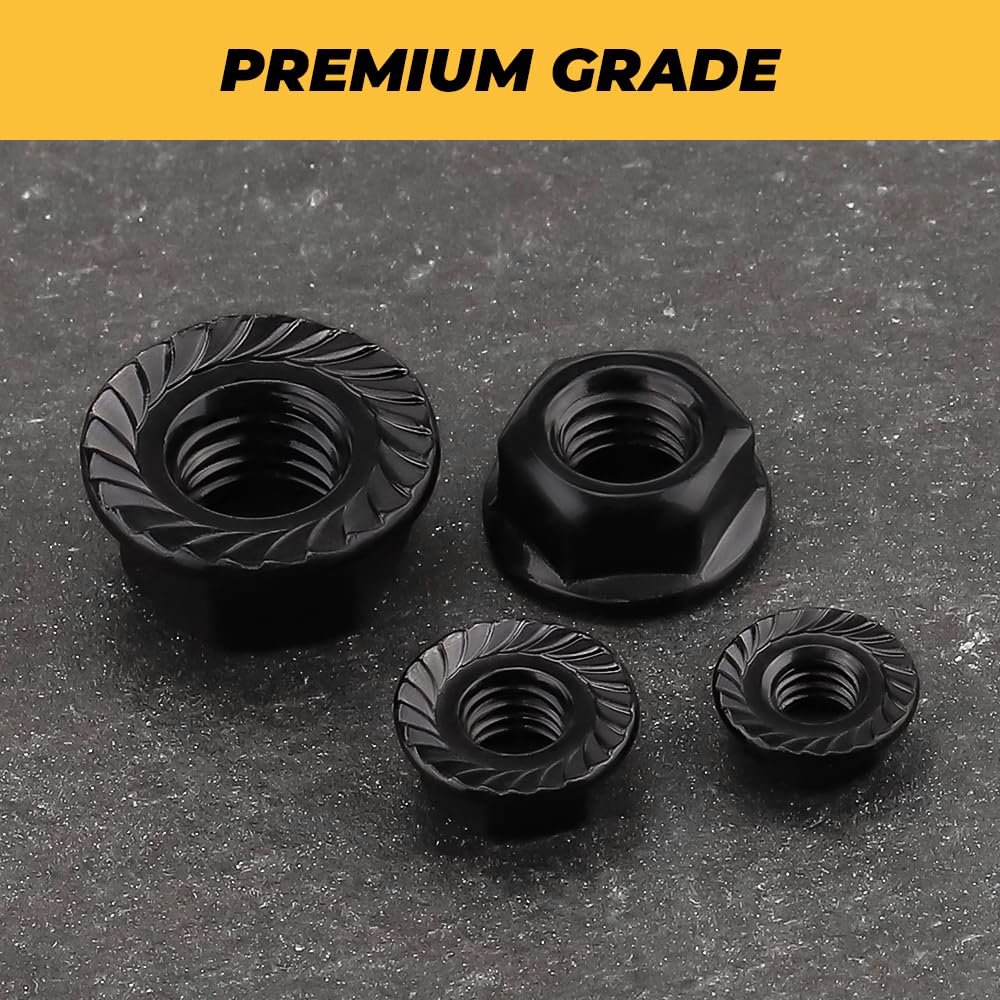 200pk M4-0.7 Black Flange Nuts, 304 Stainless Serrated Flange Lock Nuts