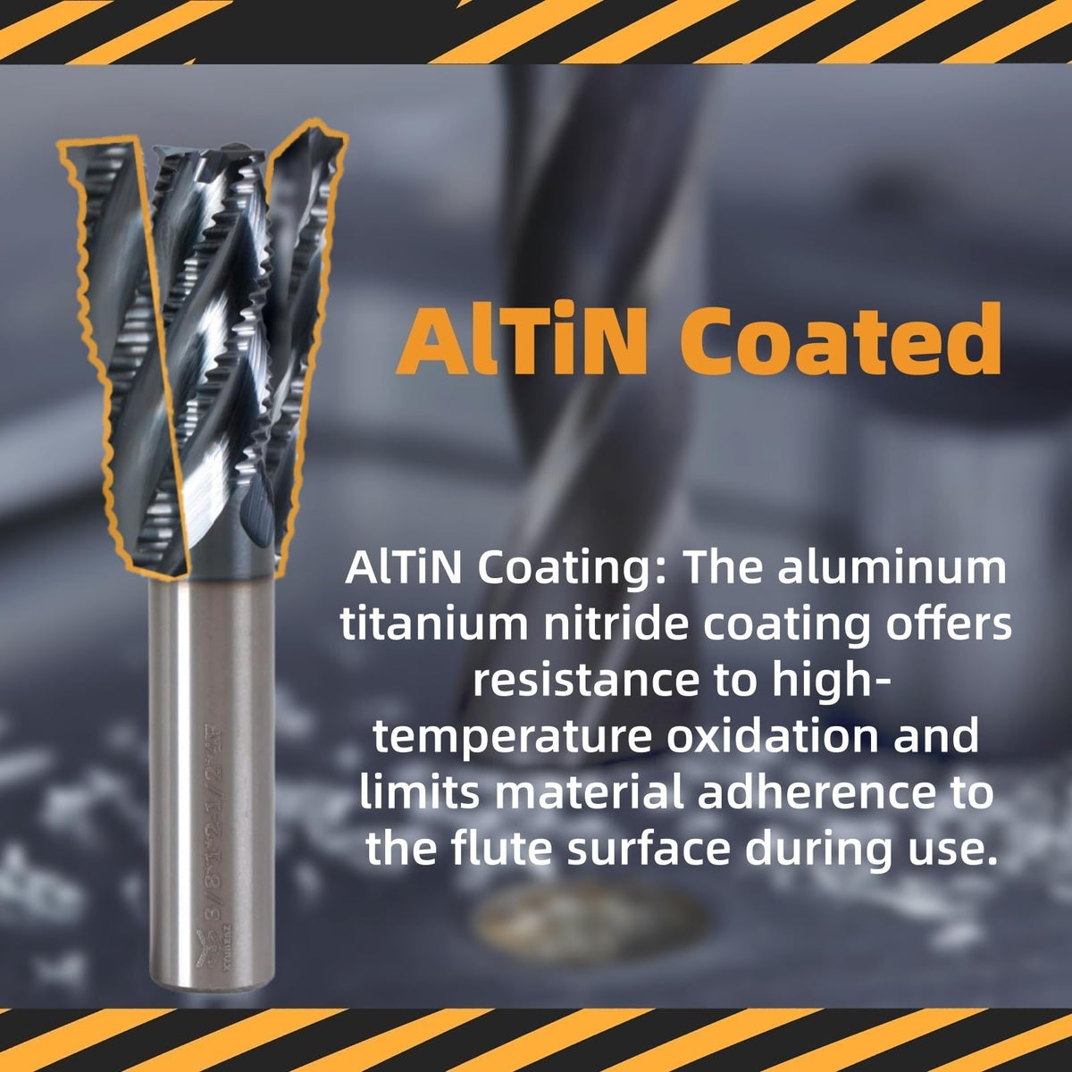 XYunEnZ 3/8" 4 Flute Roughing End Mill AlTiN Coated Carbide, 5Pcs
