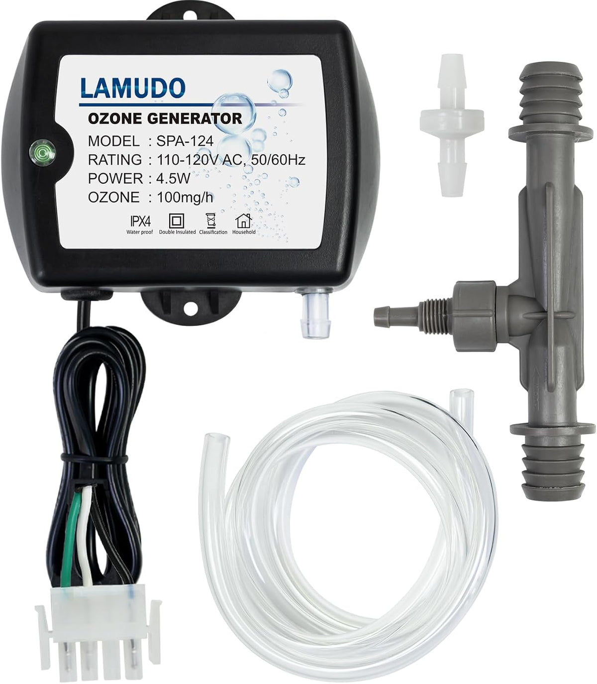 Ozone Generator with Injector Venturi for Hot Tubs and Swim SPA