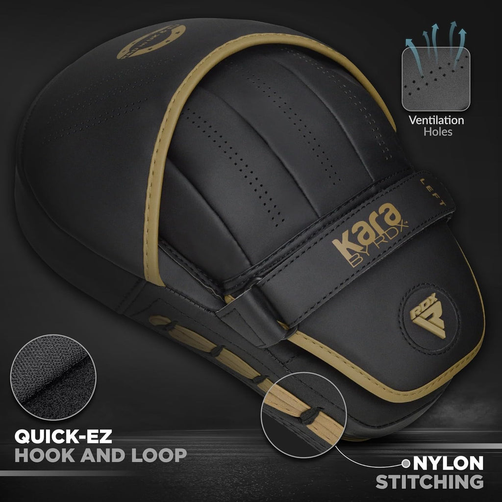 Boxing Pads Curved Focus Mitts, Maya Hide Leather Kara Hook and jab Training Pads, Adjustable Strap Ventilated, MMA