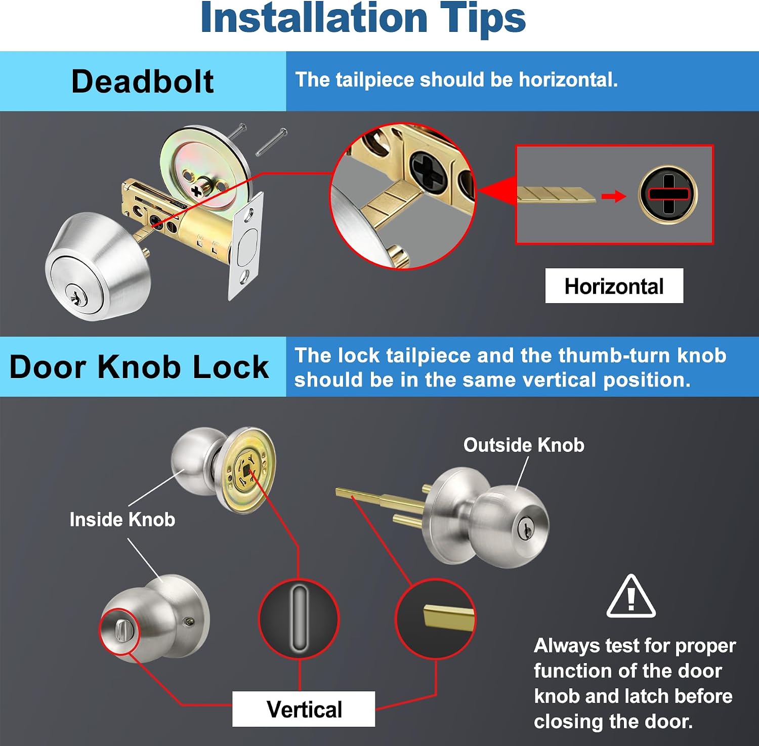 Keyed Same Exterior Door Knob and Single Cylinder Deadbolt Combo Set, Keyed Alike Entry Door Knobs with Lock and Keys