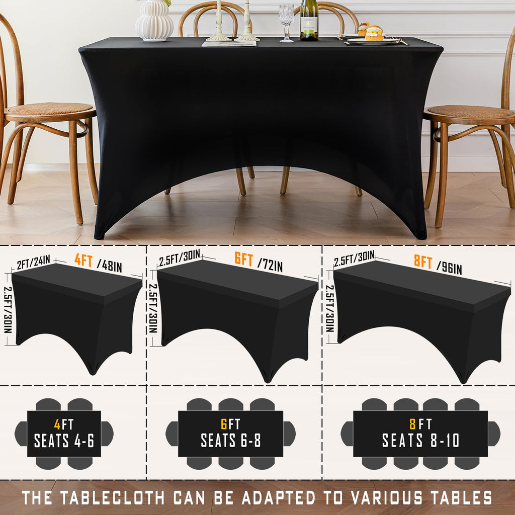 Table Cloth Black 4FT Spandex Stretch Covers for Rectangle Tablecloth