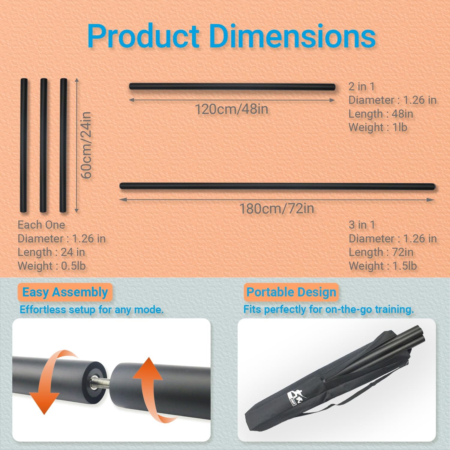 4ft & 6ft Collapsible Bo Staff – Foam-Padded Martial Arts Training Staff for Safe Practice, Portable Design with