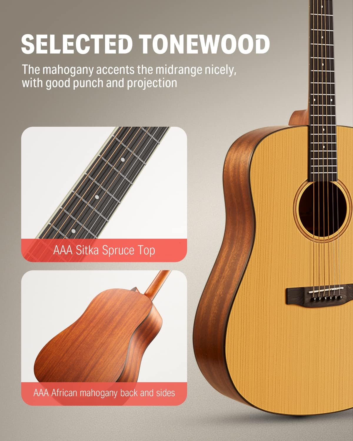 Acoustic Guitar for Beginner Adult Full Size Dreadnought Acustica Guitarra Starter Bundle Kit with Gig Bag Strap