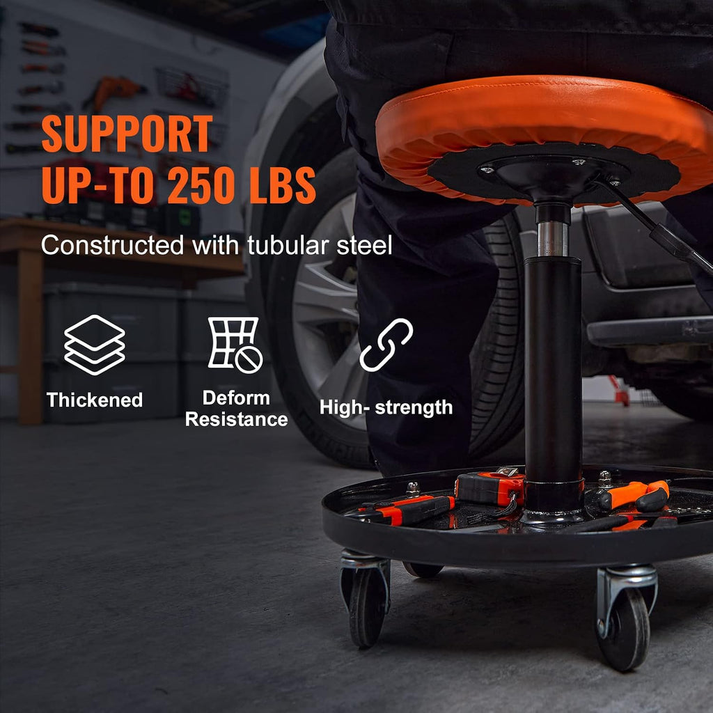 Mechanic Stool, 250 LBS Rolling Pneumatic Creeper Garage/Shop Seat, Adjustable Height 16-22 inch in Padded Rolling