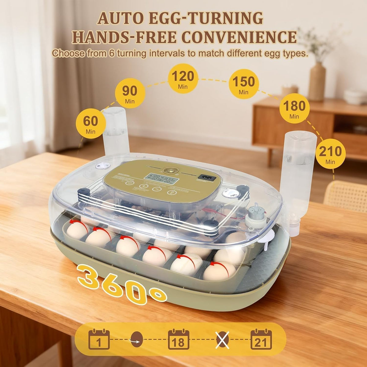 Series III - 24 Egg Automatic Incubator, Full-Stage Adaptive Humidity (Dual-Bottle) & Auto Temp Control