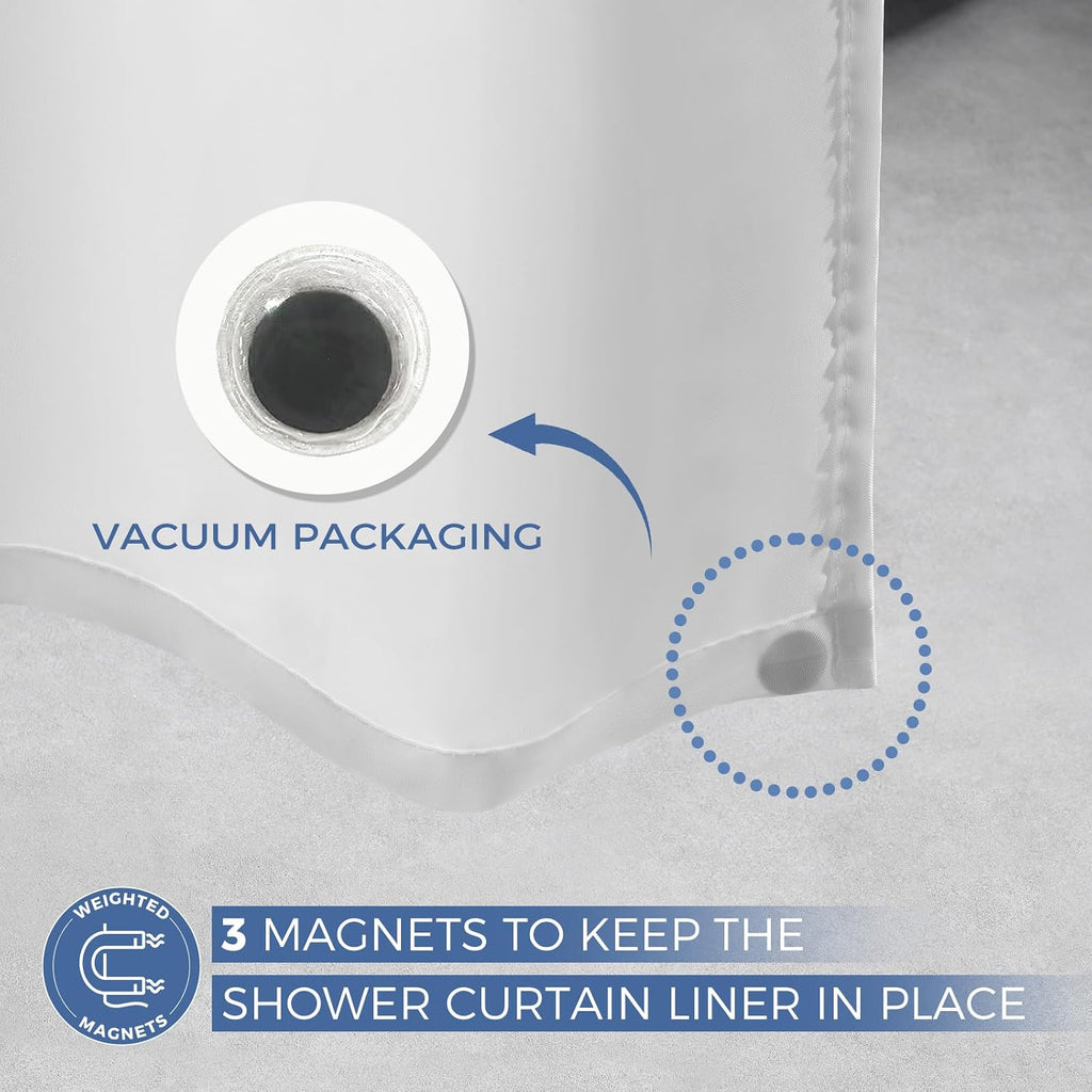 Waterproof Fabric Shower Curtain Liner, Soft Cloth Shower Liner with 3 Magnets, Machine Washable & Hotel Quality