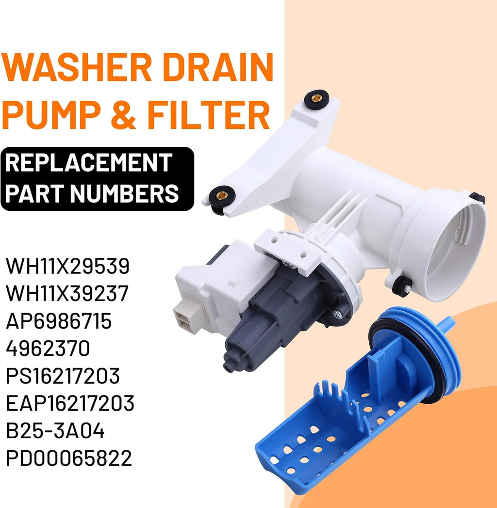 Upgraded WH11X39237 WH11X29539 Washer Drain Pump & Filter Assembly for GE
