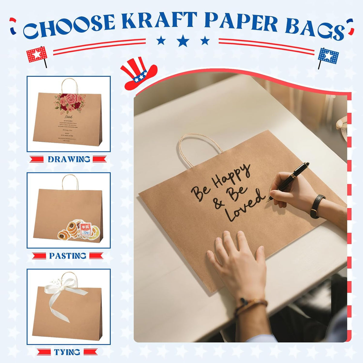 25 Pack Large Brown Paper Bags with Handles, 16x6x12 Inch