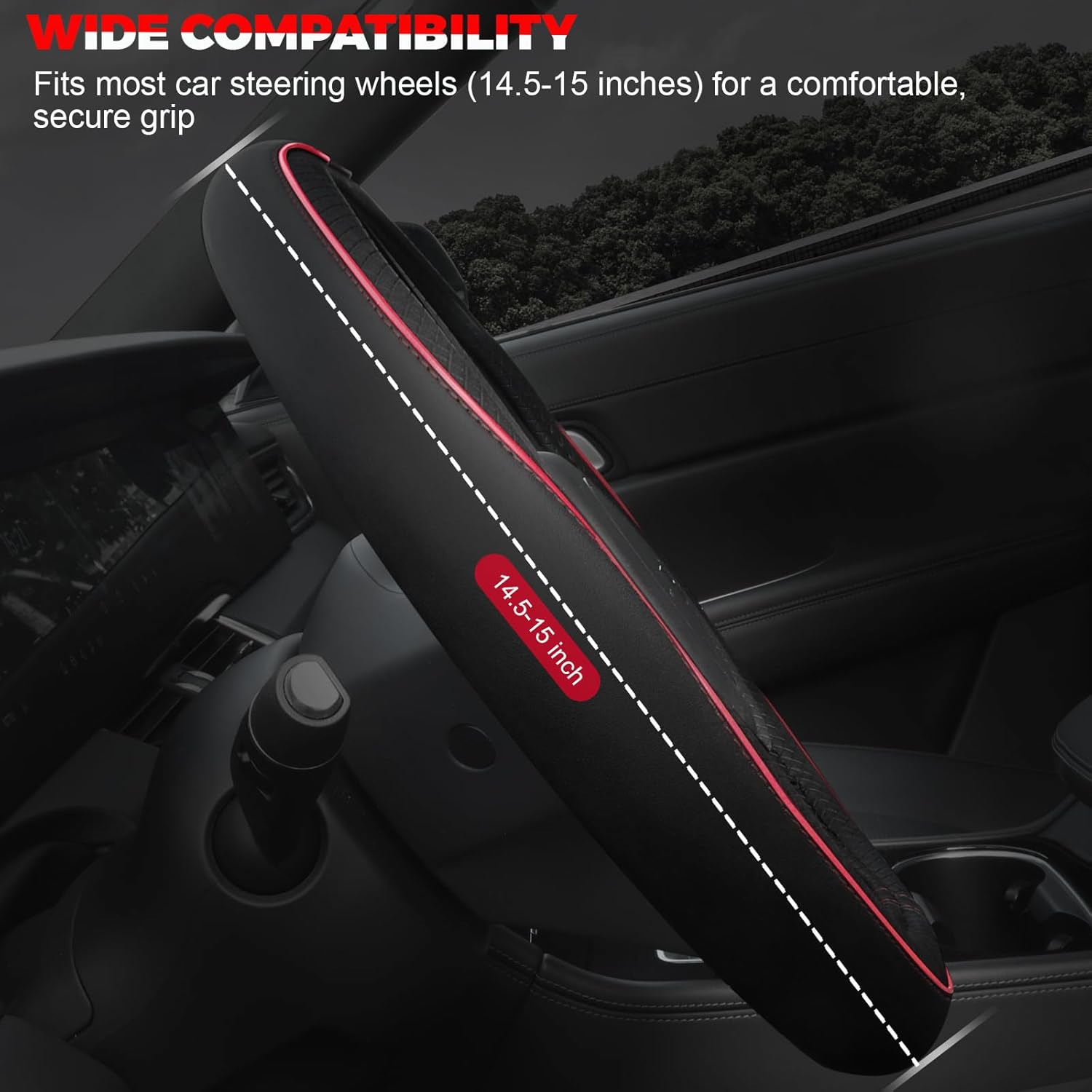 Car Steering Wheel Cover, Microfiber Leather Steering Wheel Covers with Anti-Slip Lining, Universal 14.5-15 inchs