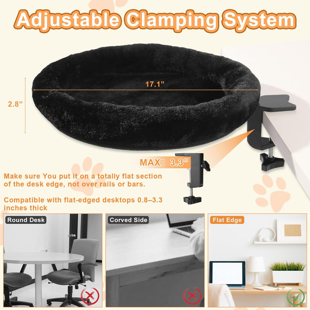Cat Desk Bed - Ergonomic cat Desk Perch Clamp for Remote Workers - Quality Desktop Suspended Cat's Bed- Rotating Cats