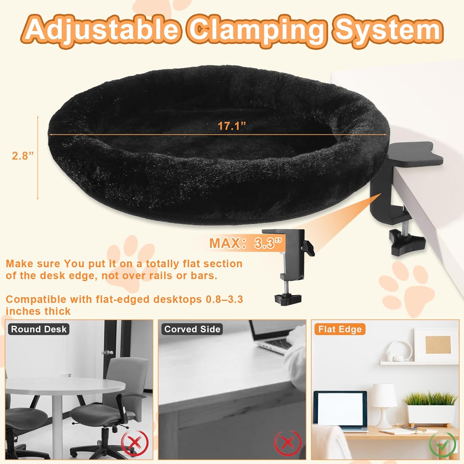 Cat Desk Bed - Ergonomic cat Desk Perch Clamp for Remote Workers - Quality Desktop Suspended Cat's Bed- Rotating Cats