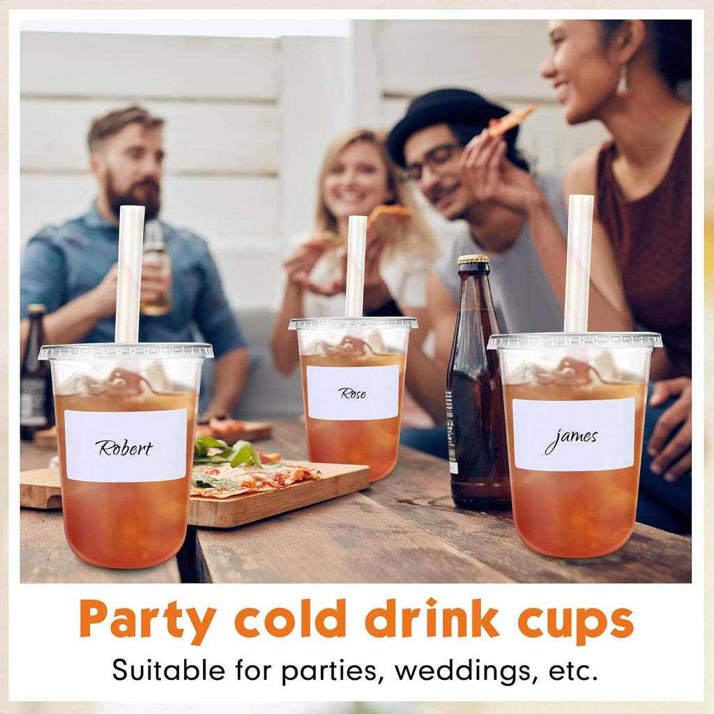 25 Sets Clear Plastic Cups with Lids, Straws and Stickers,16 oz