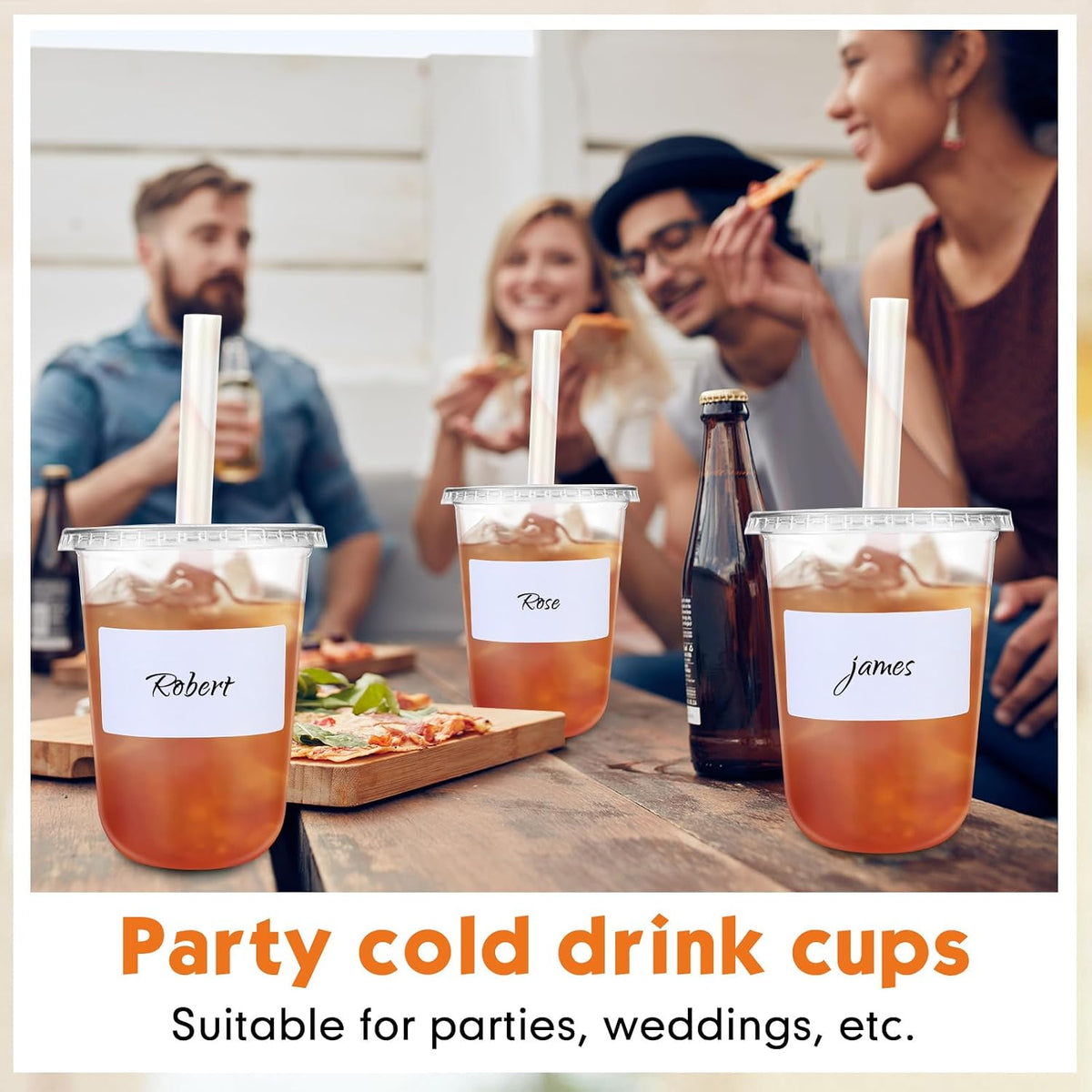 25 Sets Clear Plastic Cups with Lids, Straws and Stickers,16 oz