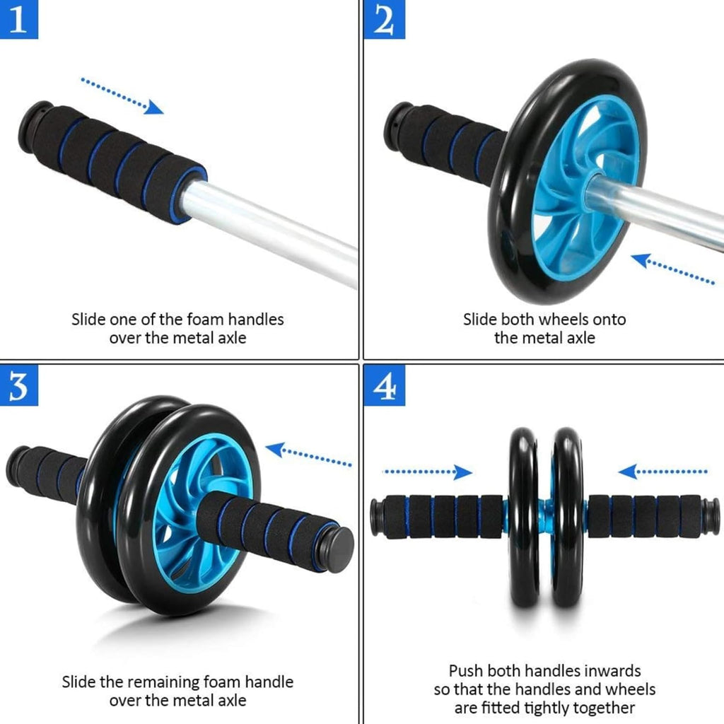 5 IN 1 AB Wheel Roller Home Gym Workout Exercise Equipment | Abdominal Wheel with Push Up Bar Knee Mat Jump Rope Hand