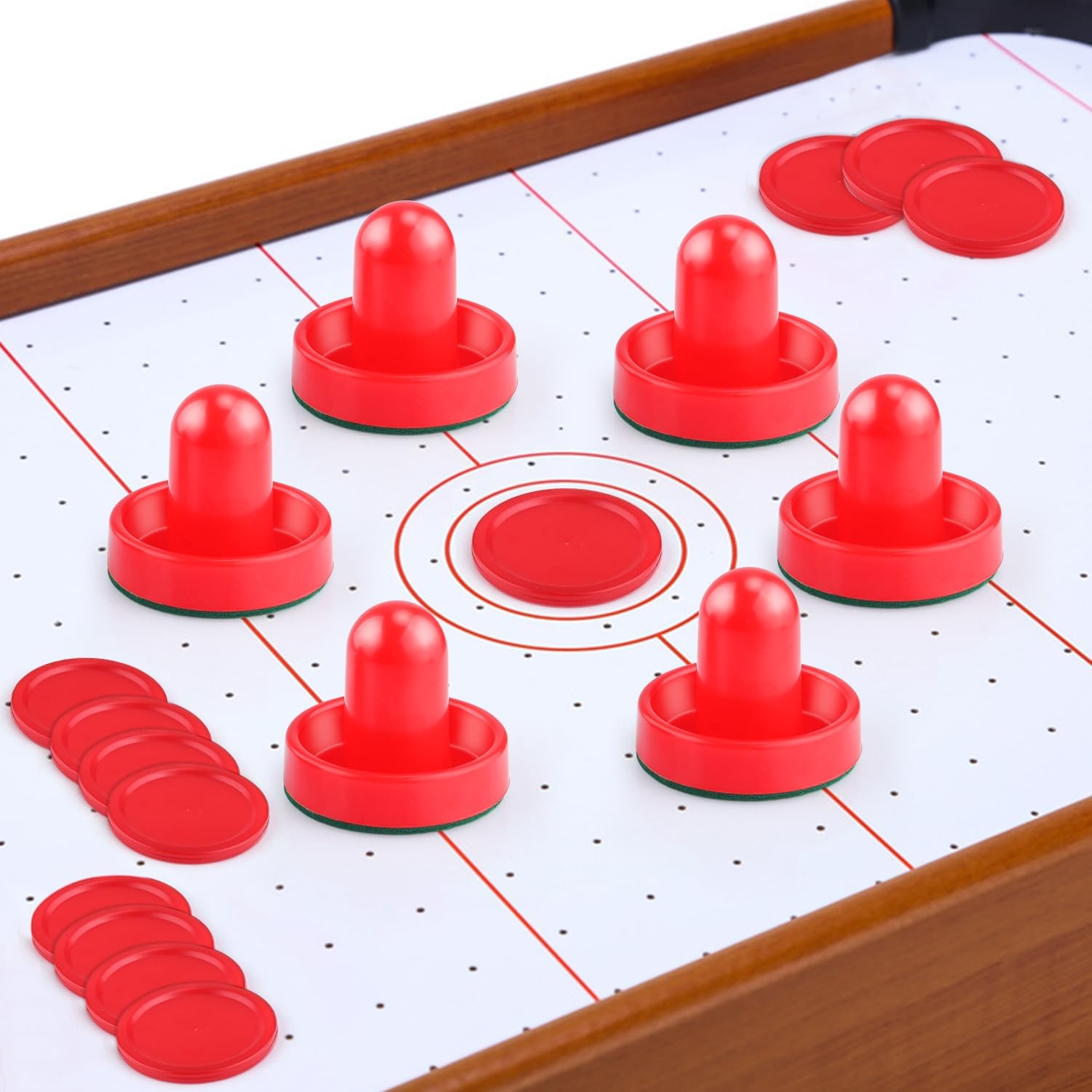 3 Sets 60mm Mini Air Hockey Pucks and Paddles Air Hockey Pushers Goal Handles Paddles Red Replacement Accessories for