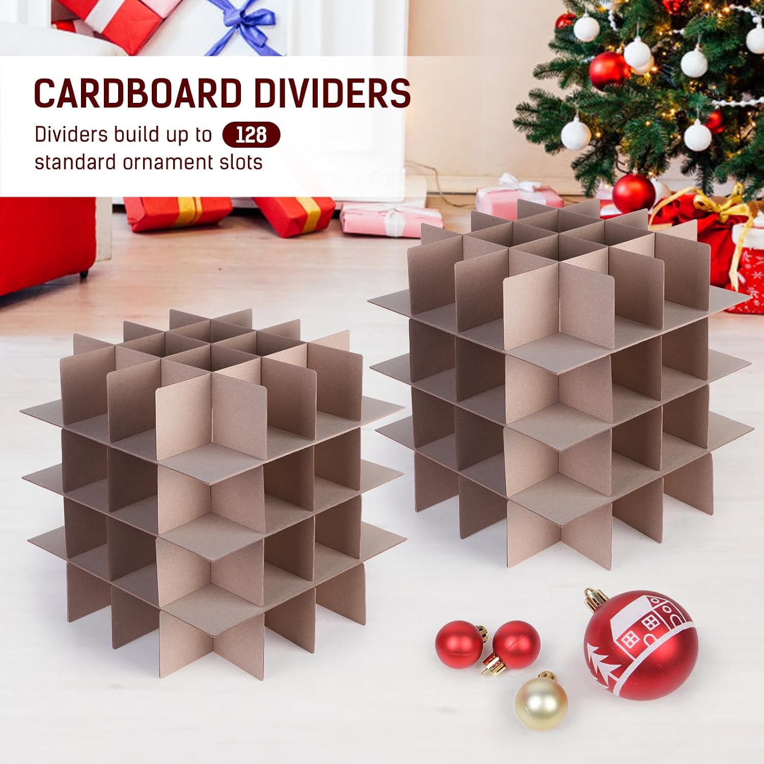 Christmas Ornament Storage Box, Durable Christmas Storage Container with Adjustable Dividers, Xmas Decorations