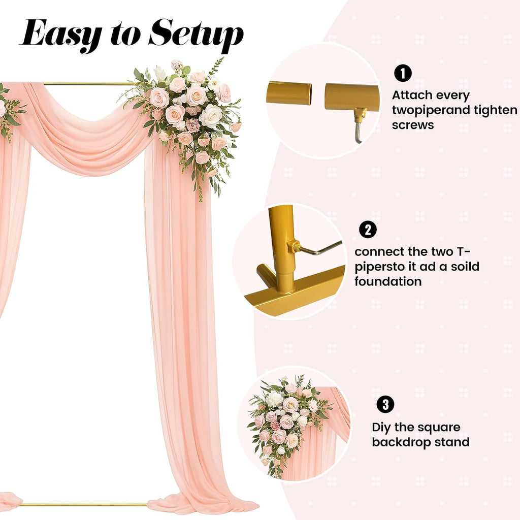 Metal Wedding Arch Backdrop Stand 6.6x3.3 FT Gold Square Balloon Arch Frame for Ceremony Party Birthday Bridal Baby