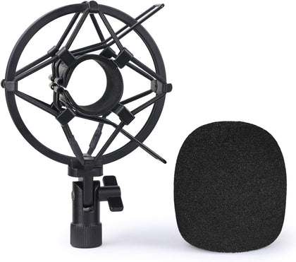 Q2U Microphone Shock Mount Holder with Foam Windscreen for Absorbe Vibration and Noise, Pop Filter Suitable for