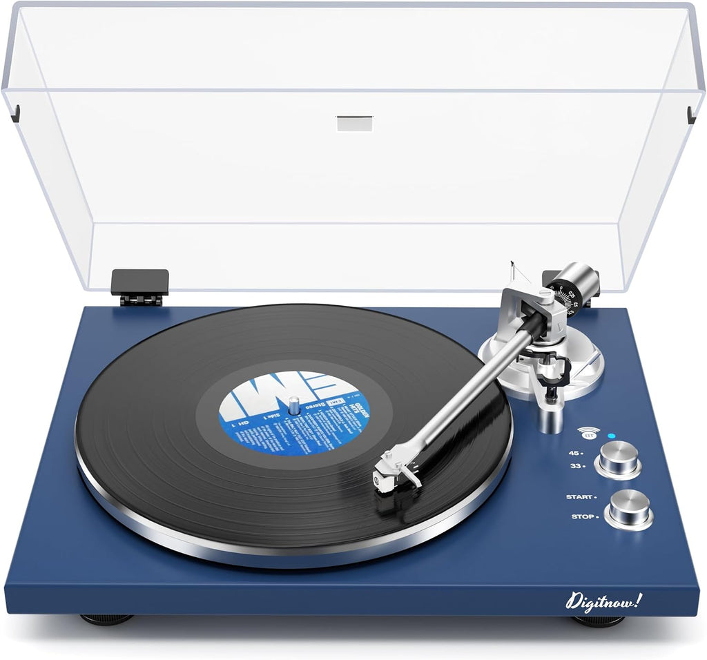 Belt Drive Turntable for Vinyl Record Player and Bluetooth Output(Blue) | Built-in Phono Preamp,USB Digital
