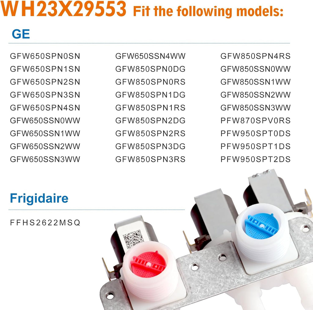 WH23X29553 Water Inlet Valve Fit for GE Washer Replaces AP6983554 PS12743643 EAP12743643 33090202 0024000126GA.
