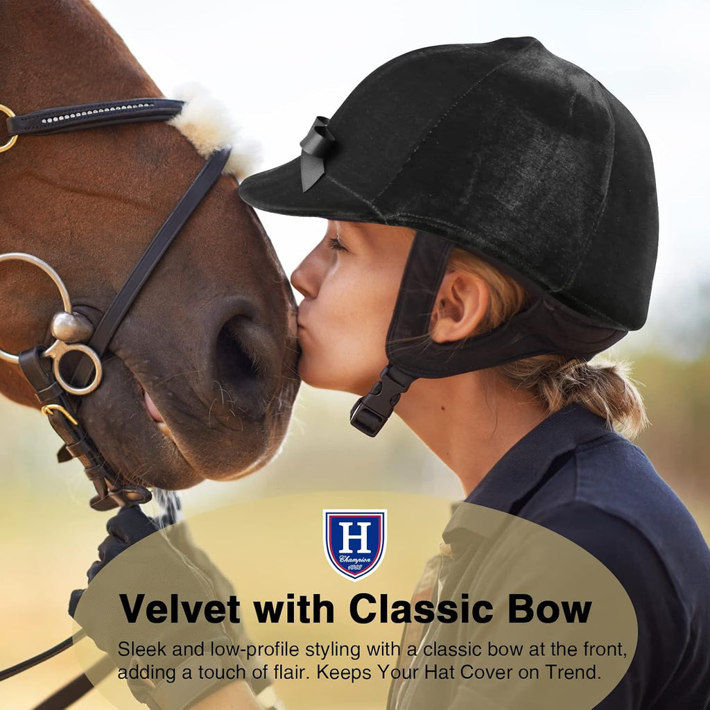 Velvet Equestrian Helmet Cover with Bow – Helmet Cover Only, NOT a Helmet