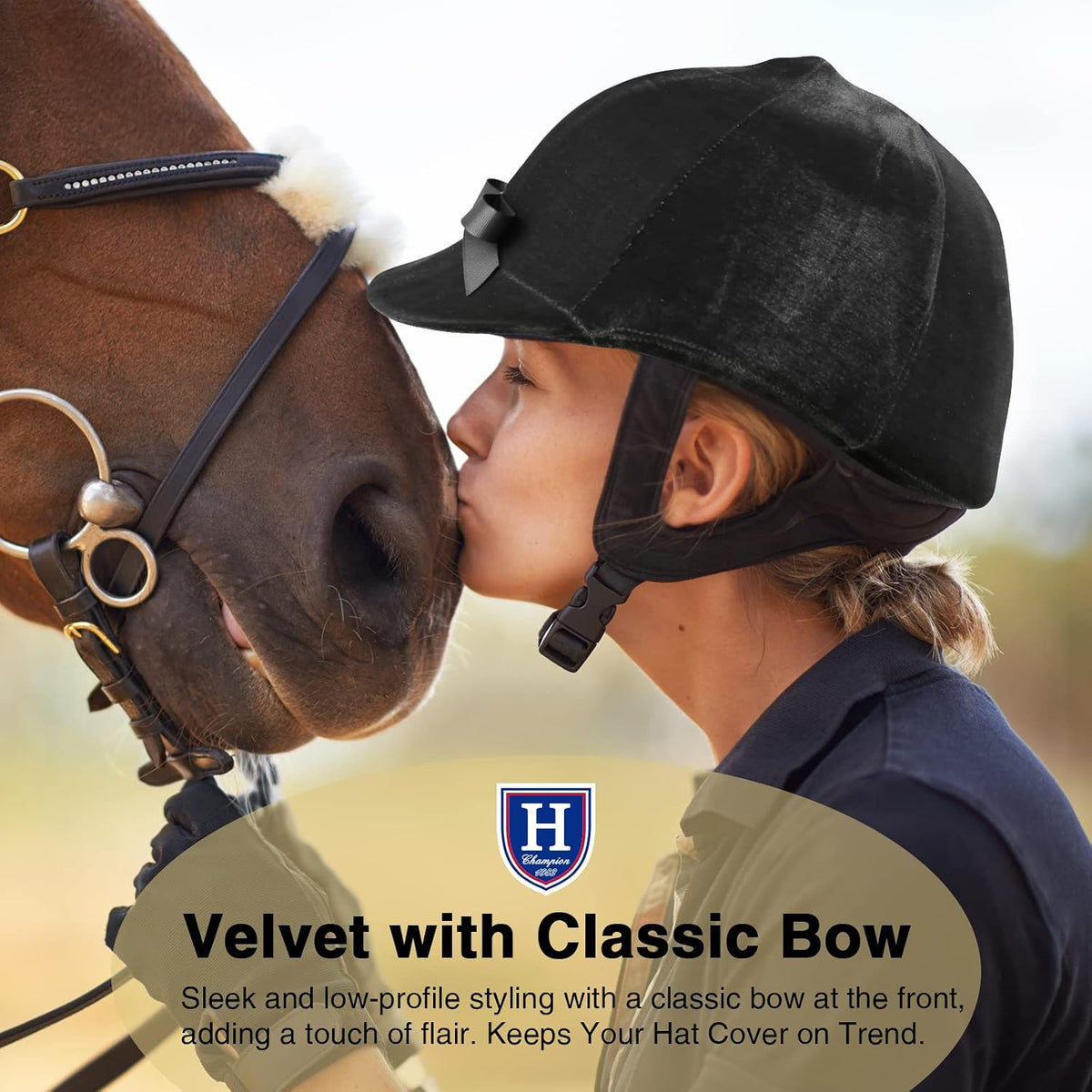 Velvet Equestrian Helmet Cover with Bow – Helmet Cover Only, NOT a Helmet