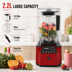 2200W Commercial Blender with Sound Enclosure – 9-Speed 26000 RPM, 6 Sharp Steel Blades, Timer, 2.2L Professional