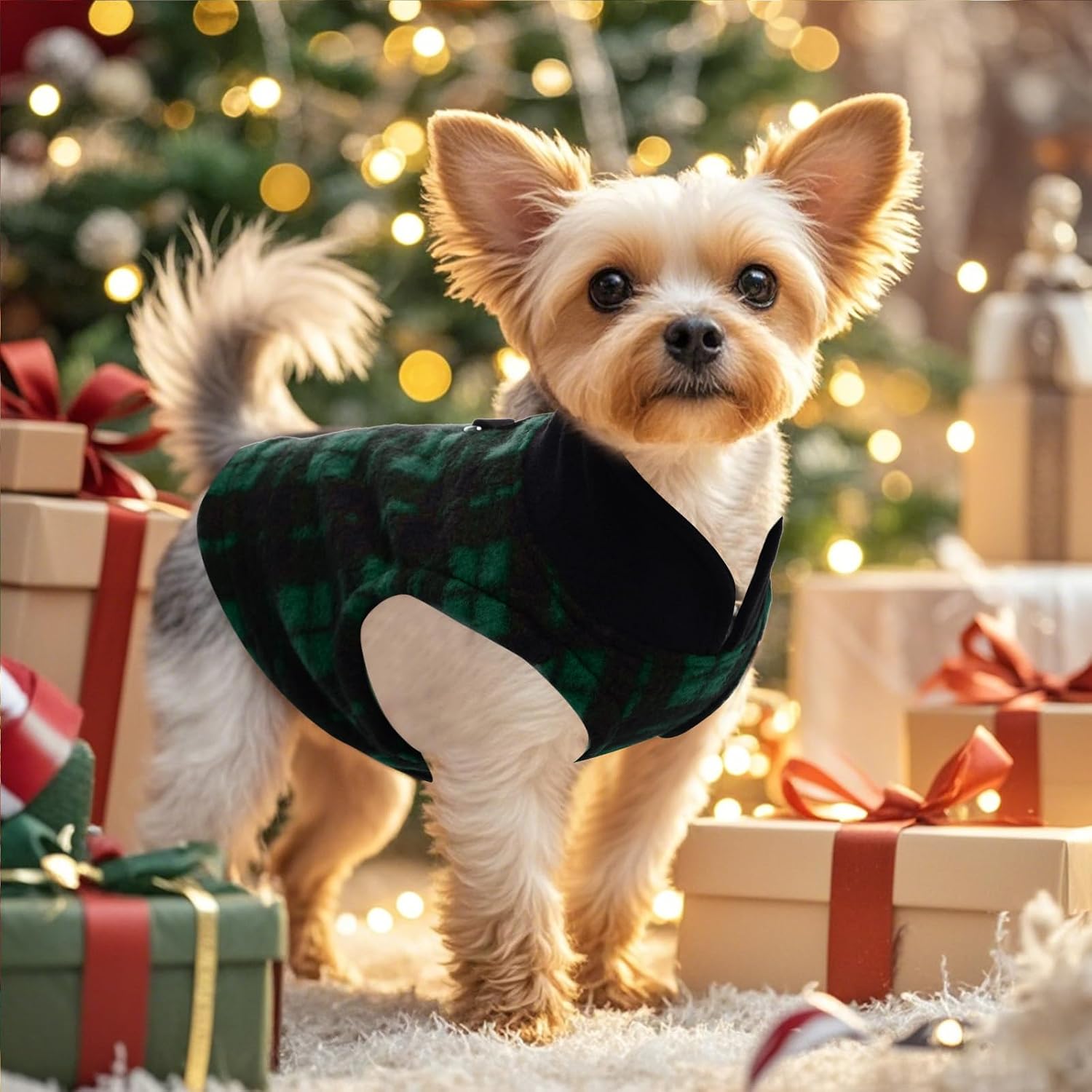 1 PC Plaid Dog Sweaters with Leash Ring Soft Fleece Vest Dogs Pullover Warm Jacket Pet Dogs Clothes Winter Dog