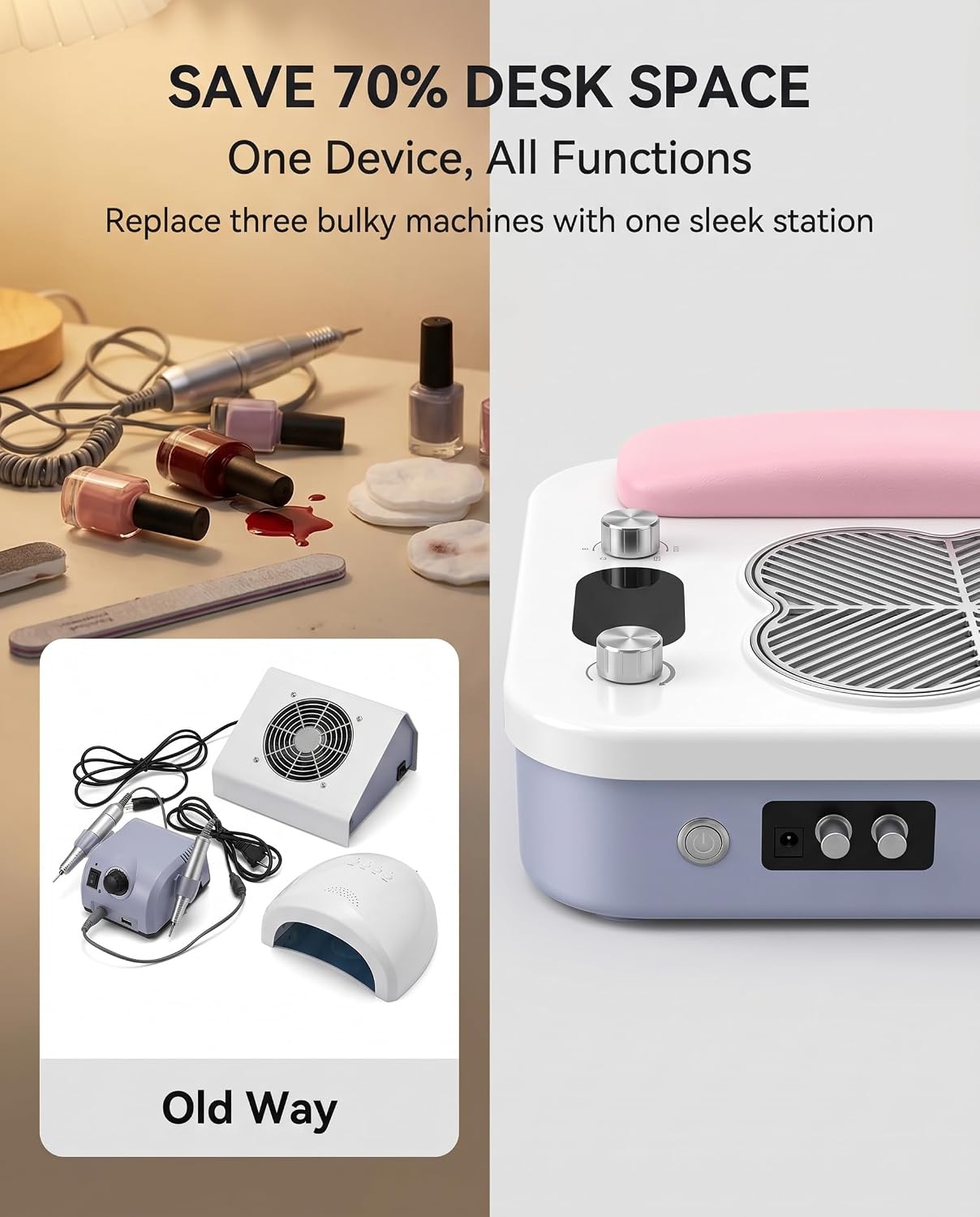 3-in-1 Nail Dust Collector & Electric Nail Drill File & UV LED Nail Lamp, Nail Kit Tech with Timer for Home Use Salon