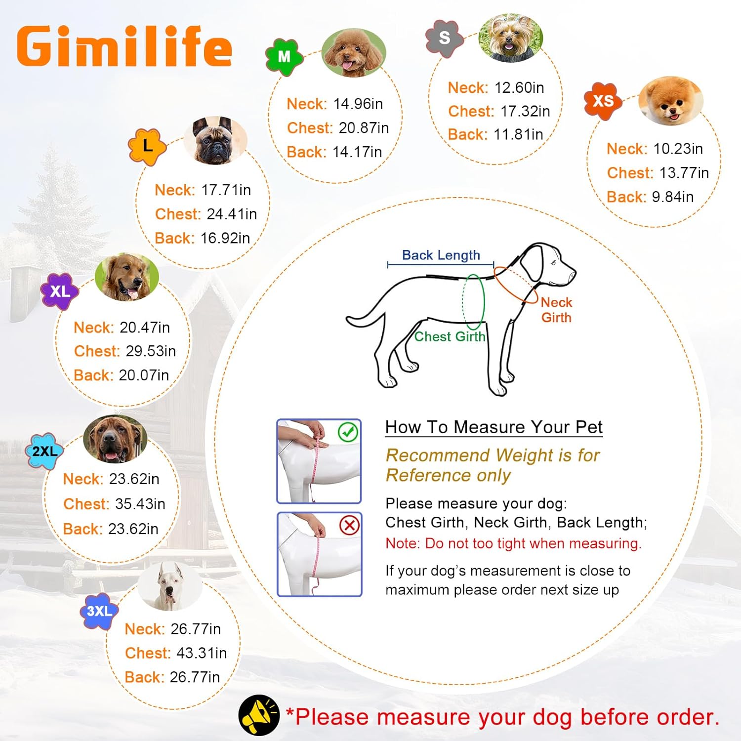 Warm Dog Winter Coat, Gimilife Dog Sweater Cold Weather Coats Waterproof Dogs Apparel Clothes Pet Jacket Padded Vest