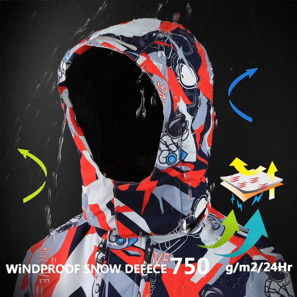 Boy's Ski Jackets Waterproof Winter Coat Fleece Windproof Snowboarding Jacket with Detachable Hood