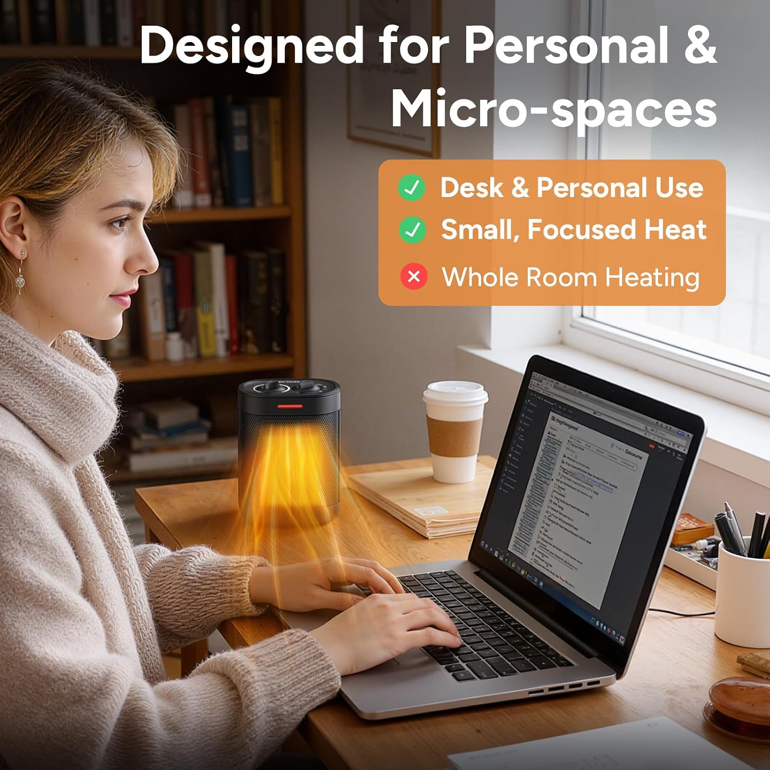 Ceramic Personal Space Heater for Office Desk & RV, 1000W/700W Low Wattage Electric Heater Under Desk, Circuit