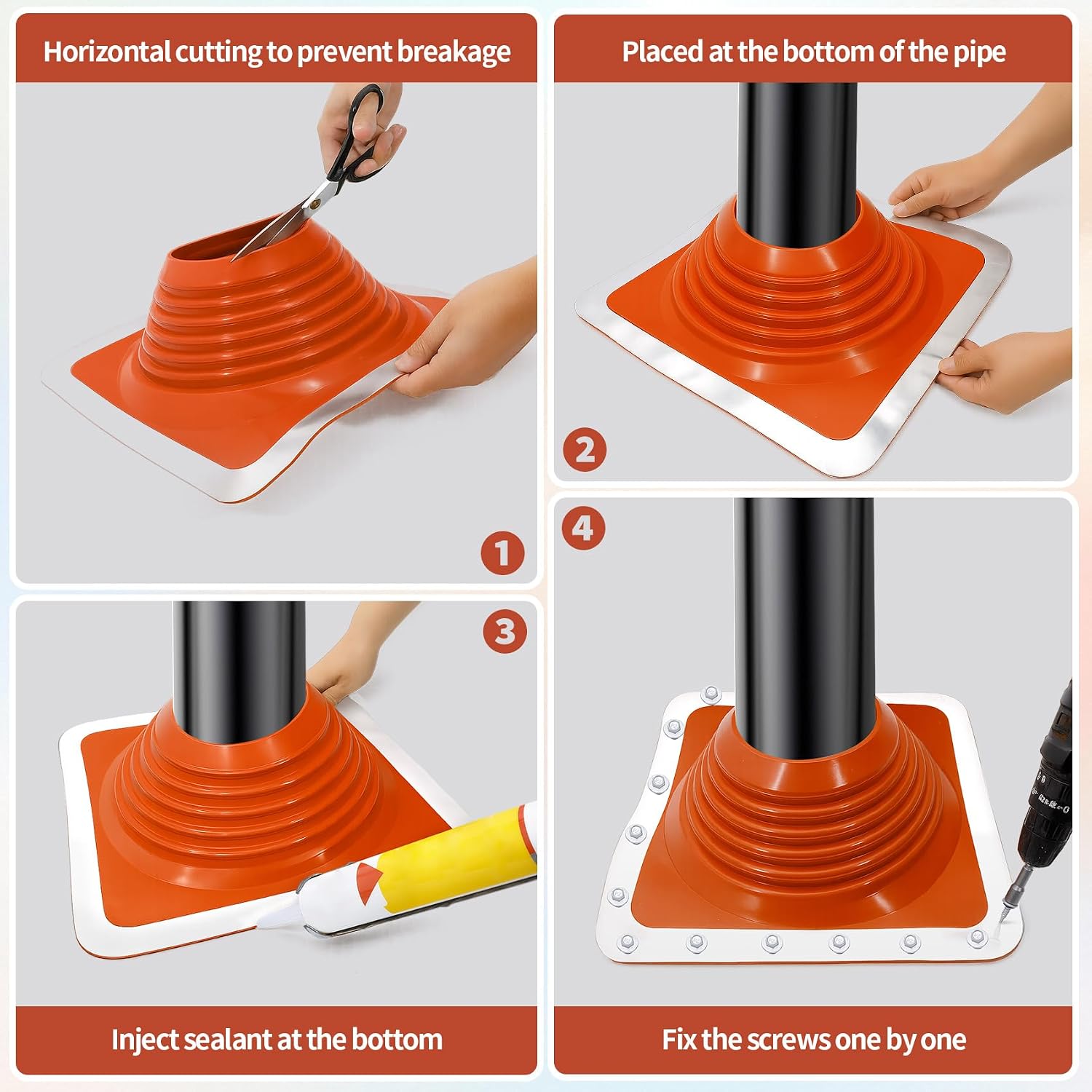 #6 Metal Roof Pipe Flashing Boot, Fits 5"-9" OD Pipes, High Temp Silicone Roof Vent Boot with Heavy-Duty Square