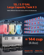 Commercial Slushy Machine, 12Lx3 Triple Tank Margarita Machine, 144 Cups Stainless Steel Margarita Smoothie Frozen