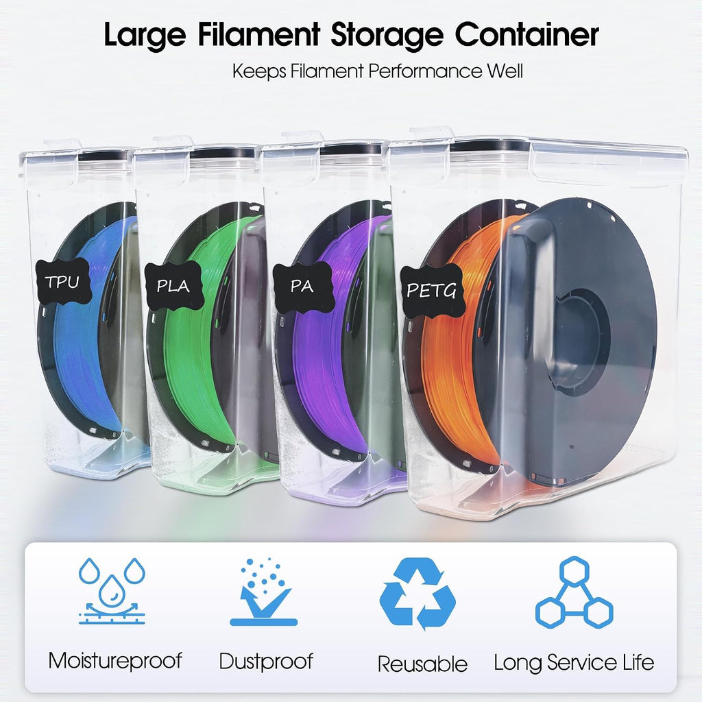Filament Storage Box 4 Pack 4L Airtight with Desiccant for 3D Printer | 17-piece kit keeps filaments dry: 4 airtight