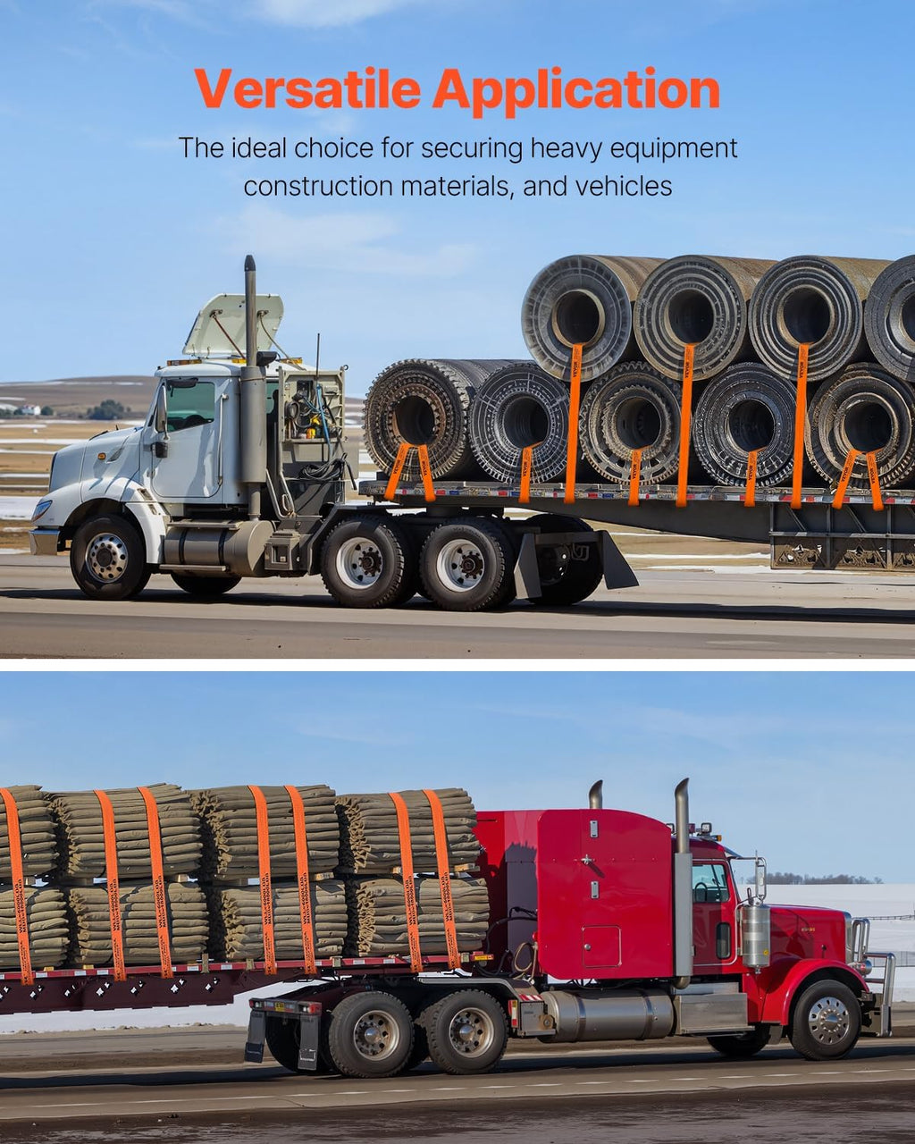 Truck Straps, 4" x30' Heavy Duty Tie Down w/Flat Hooks 18,000lbs Break Strength, WLL# 6000lbs, Cargo Straps tie Down