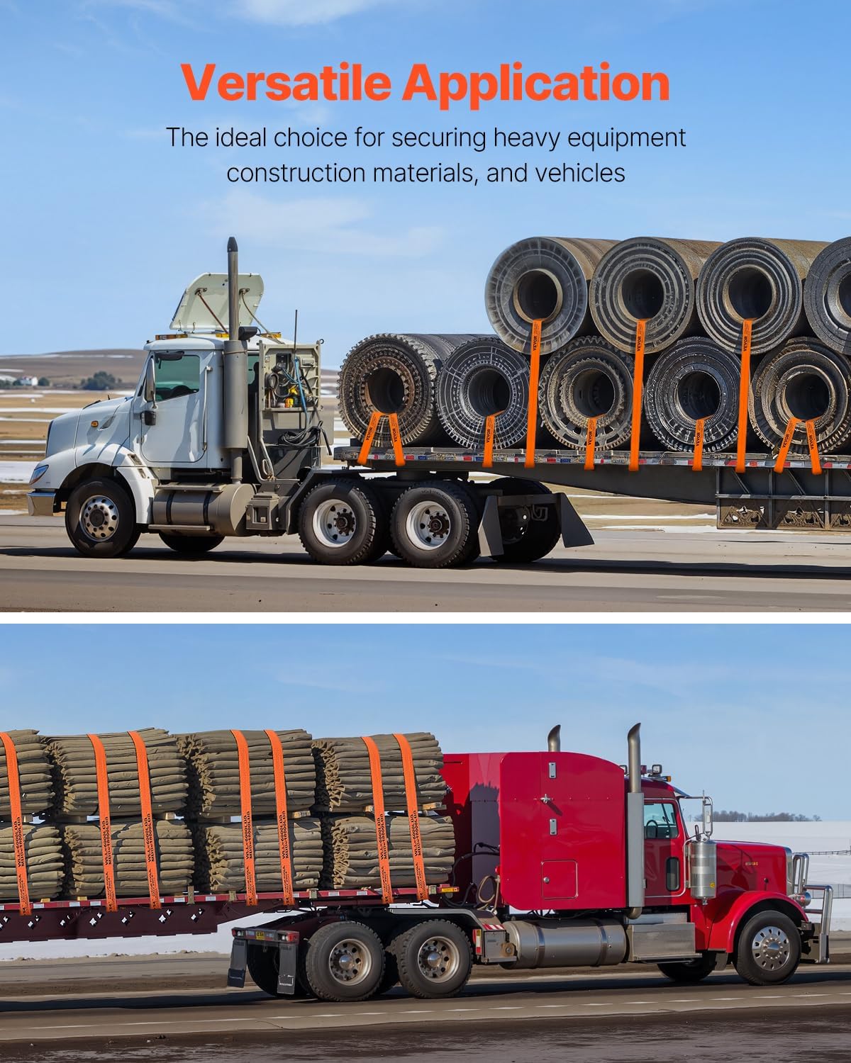 Truck Straps, 4" x30' Heavy Duty Tie Down w/Flat Hooks 18,000lbs Break Strength, WLL# 6000lbs, Cargo Straps tie Down
