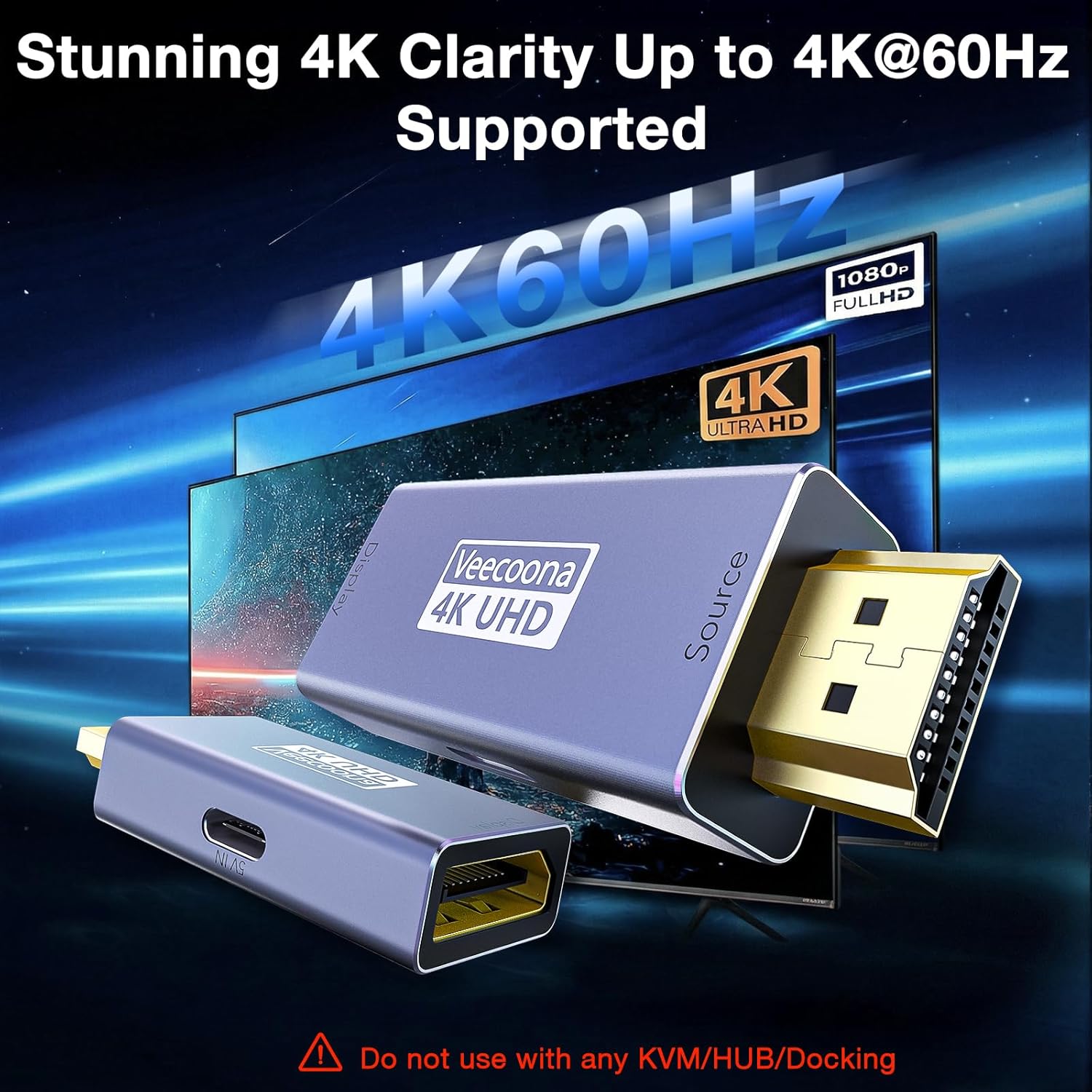 HDMI to DisplayPort Adapter Uni-Directional (4K@60Hz/1080P@120Hz) - 1 Pack | HDMI (Source) 2.0 Male to DP (Display)