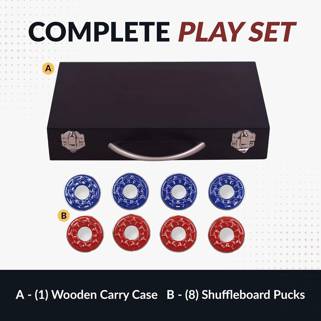 Shuffleboard Pucks Set of 8 – Regulation Sized Shuffleboard Discs with Dimpled Top for Easy Grip & Beveled Edge for