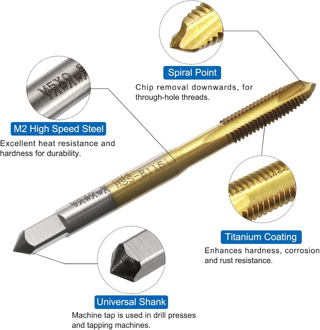 uxcell Metric Tap & Drill Bit Set, 2pcs M5 x 0.8 Spiral Point Thread Taps Titanium Coated and 2pcs 4.2mm Twist Drill Bits Roasted Yellow, Screw Tapping Threading Tools