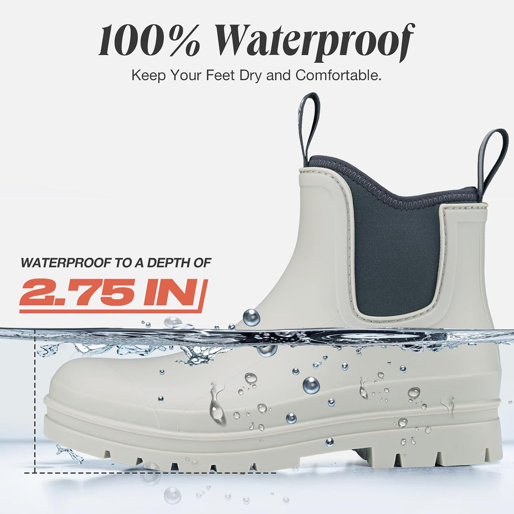 Women's Chelsea Rubber Rain Boots Ankle Rain Boots Waterproof Women Neoprene Short Garden Boots