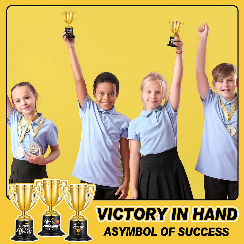 24 Pack Award Trophies Plastic Gold Trophy Awards,Cup | Kids Mini Funny Gold Trophy, Teacher Party Competitions Props