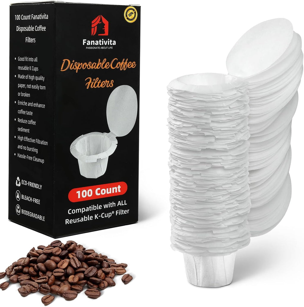 100ct Disposable K Cup Coffee Filters with Genius Lid, White