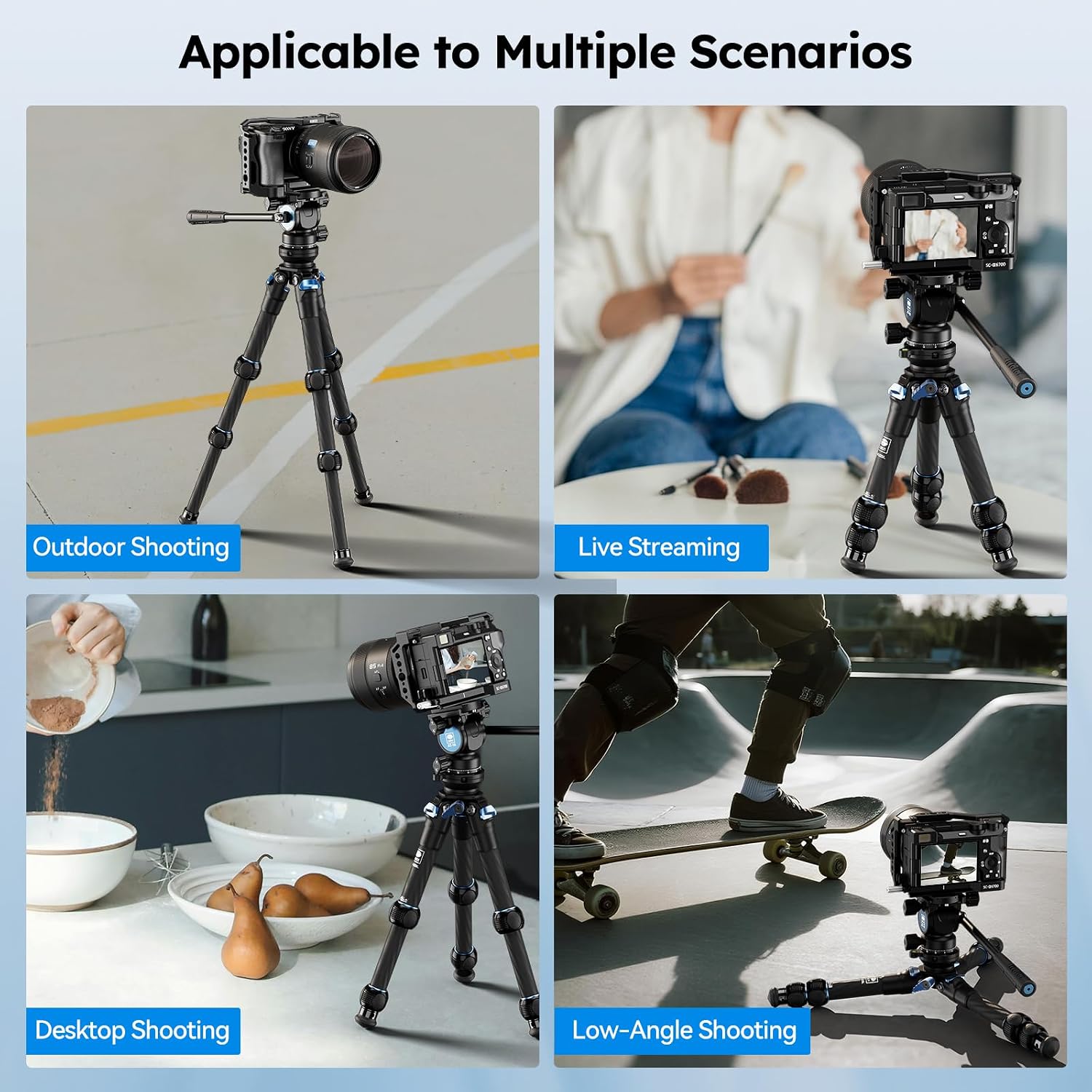 AM-223L+AT-10 Carbon Fiber Tabletop Video Tripod Kit, Fluid Head | 11LB Load, Compact, Lightweight, DSLR, Mirrorless
