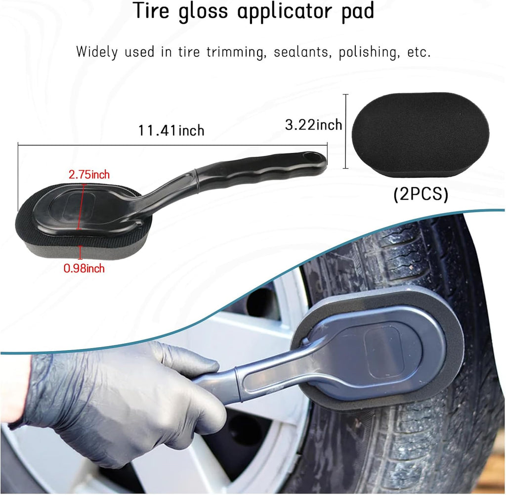 Tire Shine Applicator Brush, High-Density Sponge Tire Dressing Applicator Pad with Long Handle, Multipurpose Curved