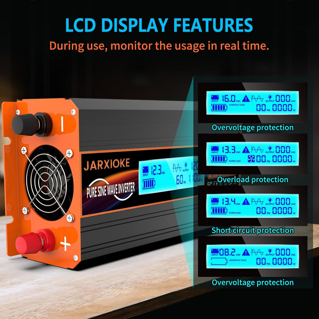 1100 Watt Pure Sine Wave Power Inverter 12V DC to 110V 120V Converter for Family RV Off Grid Solar System Car with