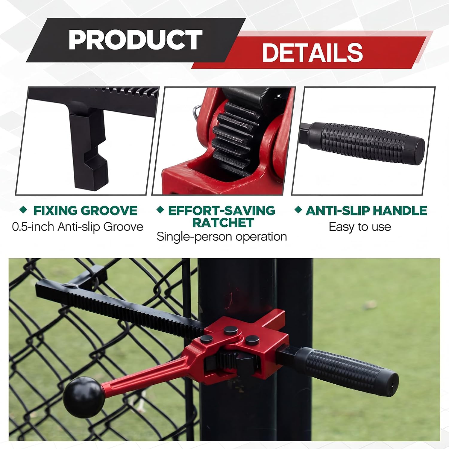 1 Pc Chain Link Fence Stretcher Tool, Ratcheting Wire Tightener Puller, 1.7''-9'' Tension Range, Tilted Base Hooked